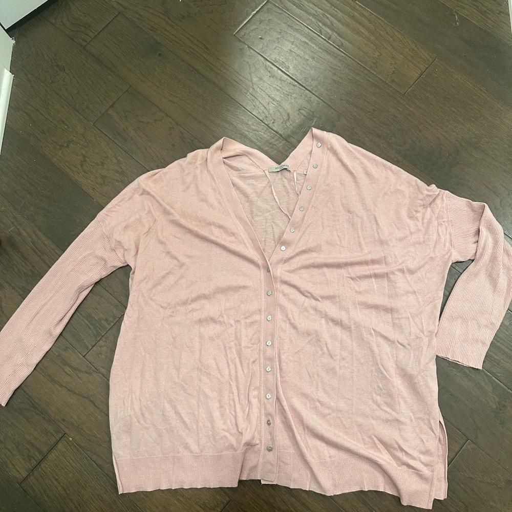 All Saints Pink Cardigan Sweater with Knit Texture